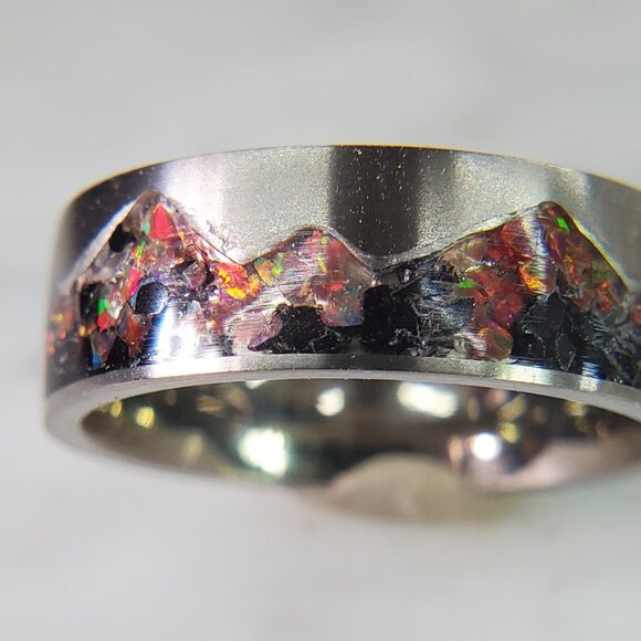 "Volcano Ridge" Ring with Red Opal & Black Torumaline - Picture 2 of 9